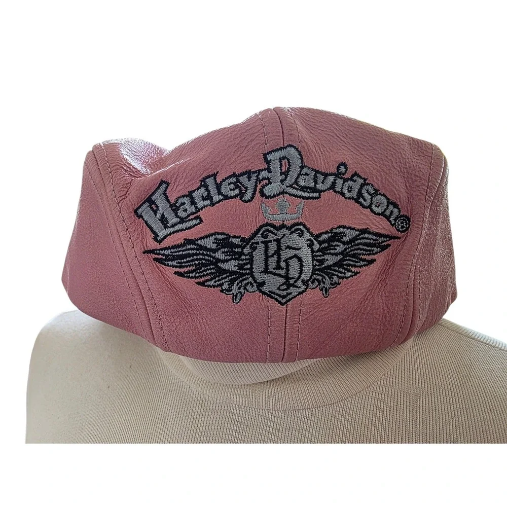 Harley-Davidson Pink Leather Hat Cap Fedora Embroidered Winged Crest Logo Small
